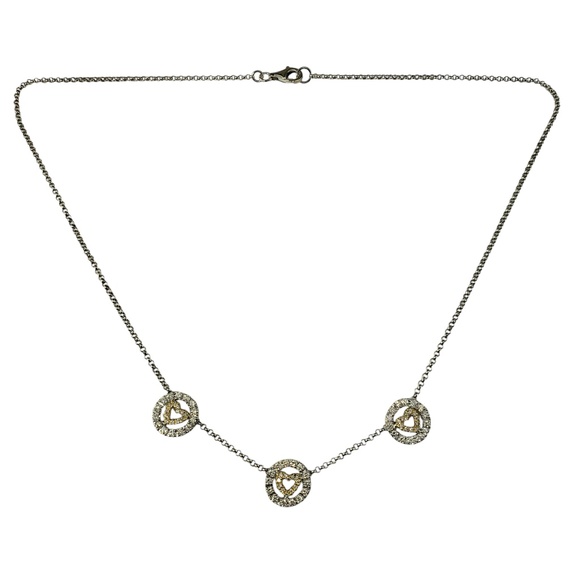 18K Yellow and White Gold Diamond Heart Station Necklace  #18863 - Picture 2 of 7